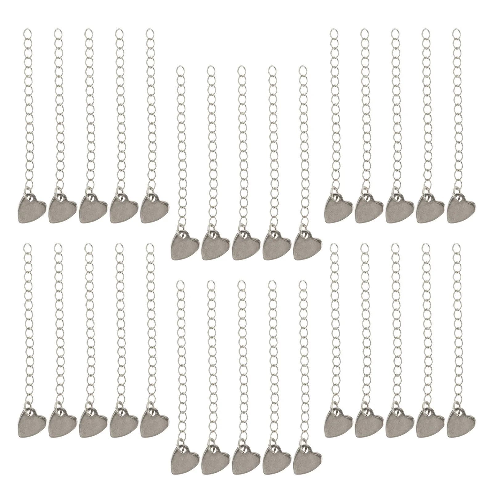 30Pcs Stainless Steel Heart Tag Extension Chains 65Mm Rustproof Necklace Length Adjuster Bracelet Extender Anklet Chain Extender
