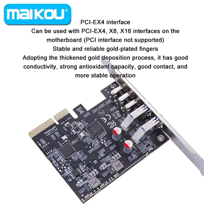 Scheda USB PCIe 2 Porte USB 3.2 Gen2 USB-A + 3 Porte Type-C 10Gbps, Scheda di Espansione PCI Express X4, Adattatore HUB USB Multiplicatore per Desktop