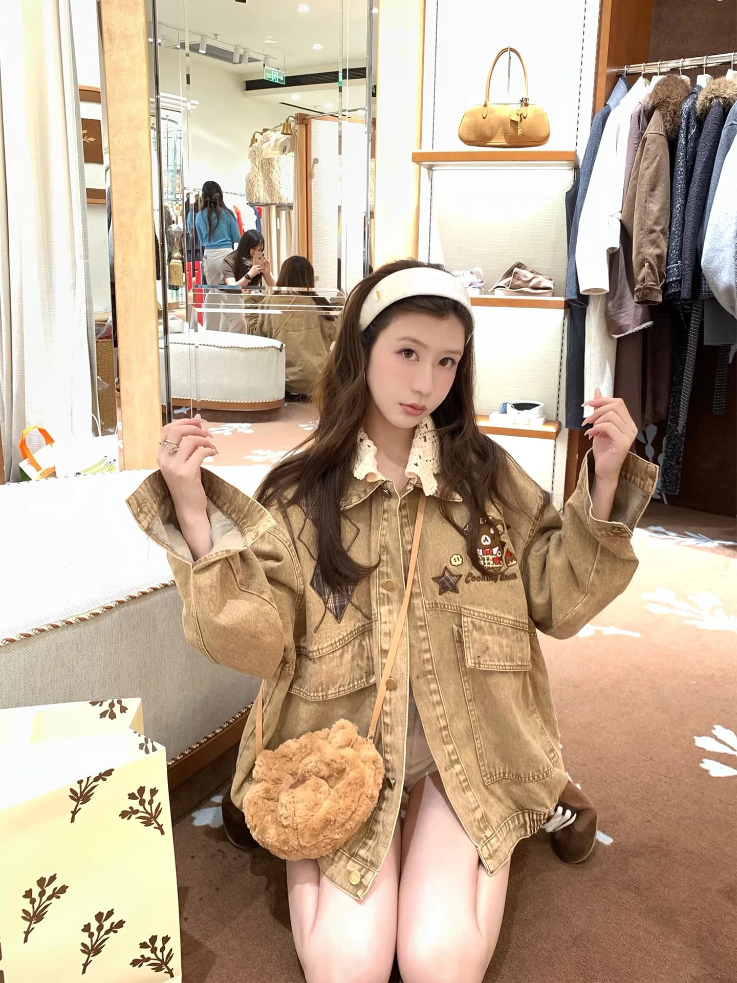 Giacca di Jeans da Donna Xuekeke Bear Chef Casual e Comoda, con Colletto Rialzato, Stile Vintage, Moda Outerwear, Maniche Lunghe, Chiusura con Bottoni