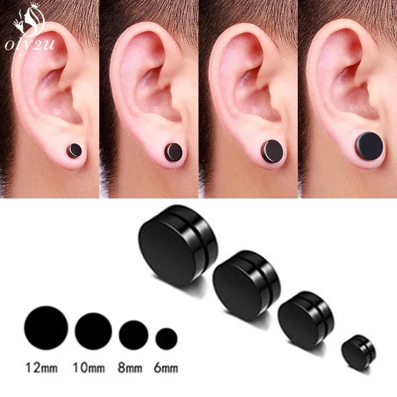 1Pc Punk Acciaio al titanio da uomo Forte magnete magnetico Orecchini a bottone non penetranti Orecchini finti Regalo per gioielli amante fidanzato