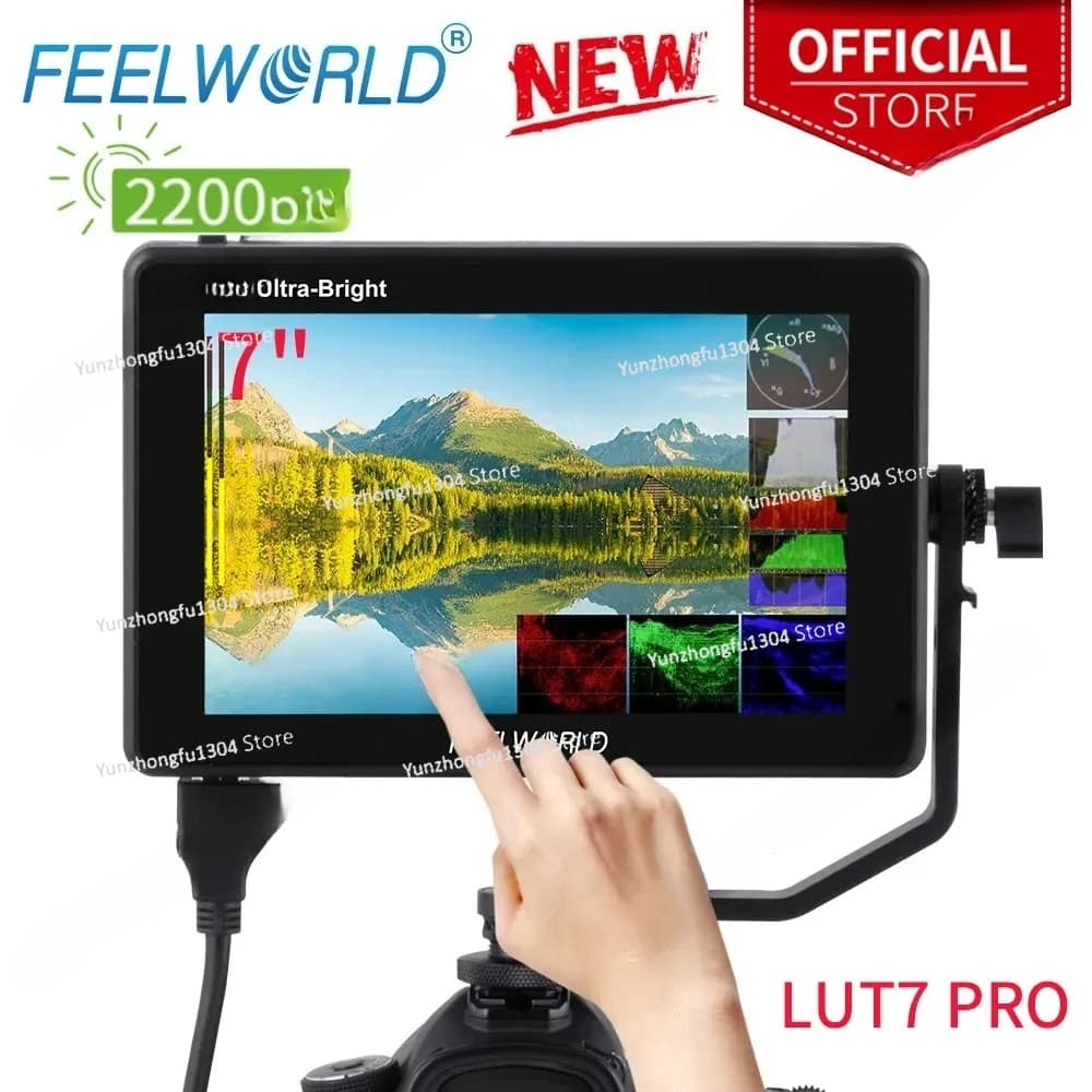 FEELWORLD 7 pollici 2200 nit 3DLUT Touch Screen DSLR Direttore di campo della fotocamera Monitor CA con kit di installazione alimentazione esterna F970 LUT7 PRO
