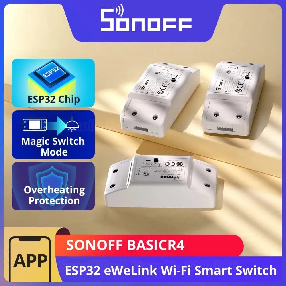 SONOFF BASICR4 WiFi Smart Switch ESP32 Mode Magic Switch Reliable Safe EWeLink Remote Control with S-MATE2 Alexa Google