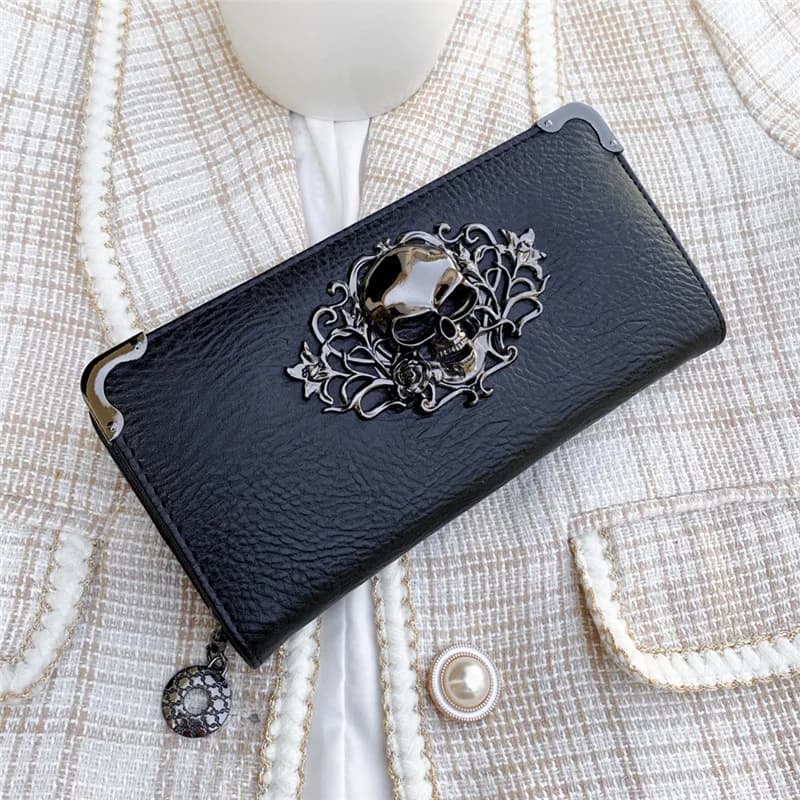 Portafoglio da donna di nuova moda Pumk Designer Borse da donna Portafoglio con teschio Borsa da donna con cerniera lunga Borse moda edizione coreana C045