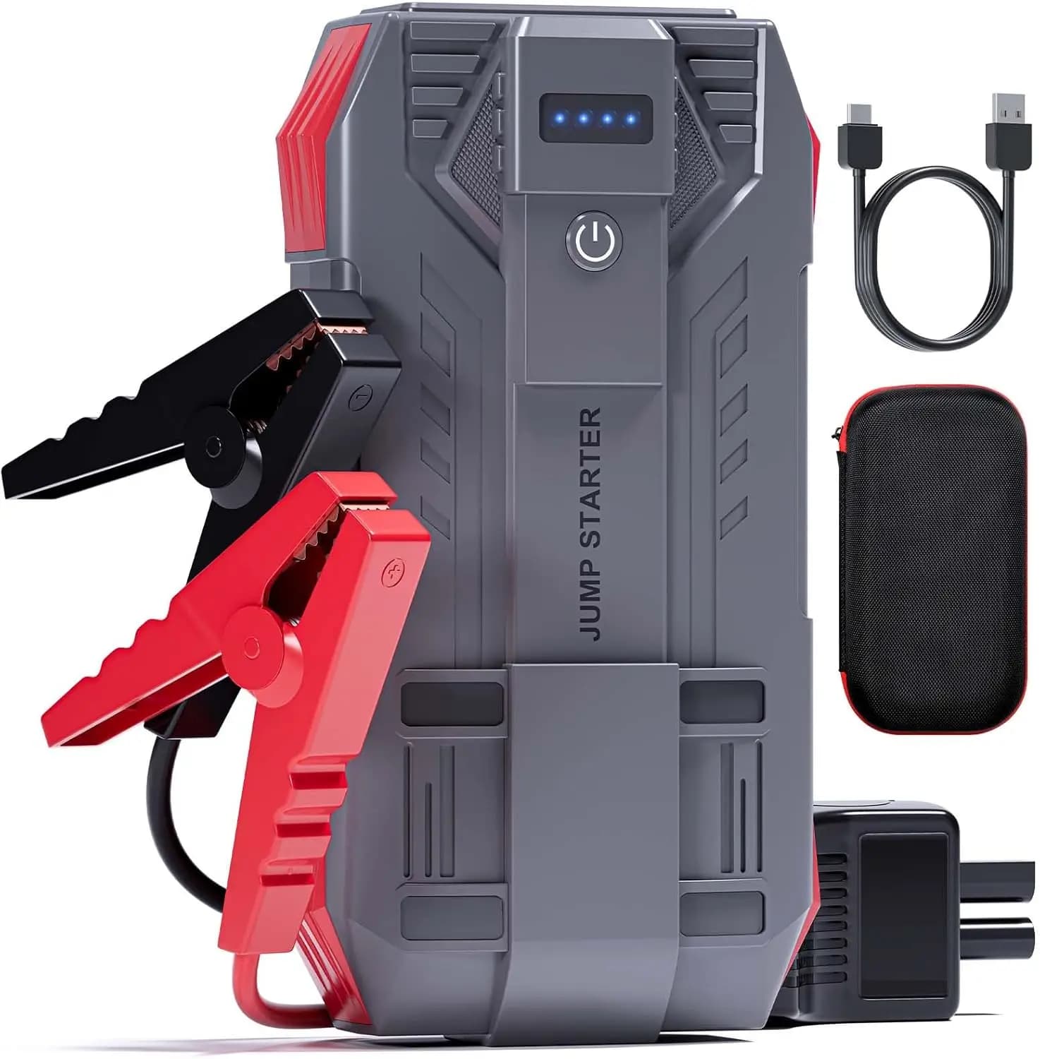 Avviatore d'Emergenza Portatile 4000A per Motori a Benzina 10L e Diesel 8L, 12V con Torcia e Cavi