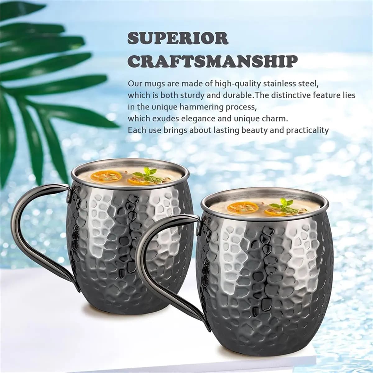 Set di 4 Tazze, Tazza in Acciaio Inox con Motivo Effetto Pietra Galvanizzato, Perfetta per Vino, Birra, Bevande Fredde, Bar