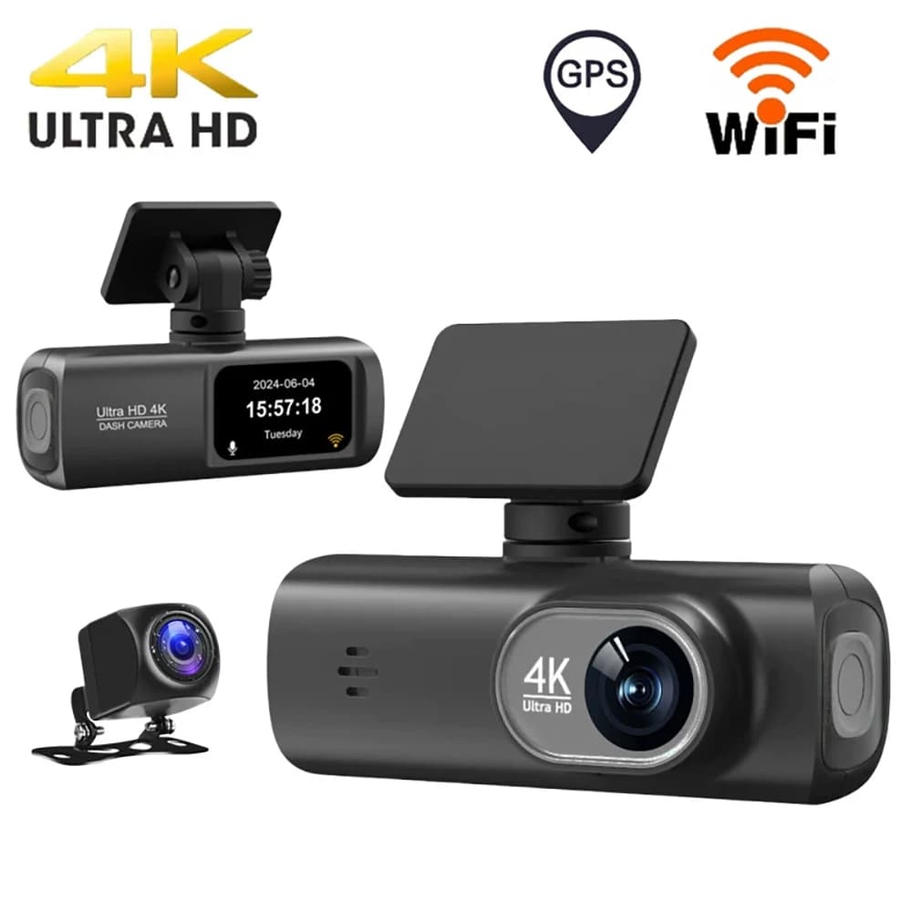 UHD 4K WiFi Dash Cam Double Lens Driving Recorder Auto DVR Optional 1080P Rear Goal GPS Camera Monitoring Parking 24 Hours Black box
