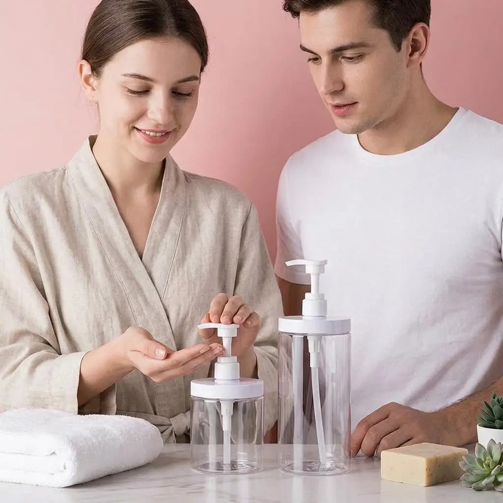 Flacone Minimalista Elegante con Pompa, Vuoto, Trasparente in PET, Dispenser di Lozione Ricaricabile, Contenitore per Sapone Liquido e Bagnoschiuma, Confezione per Bagno