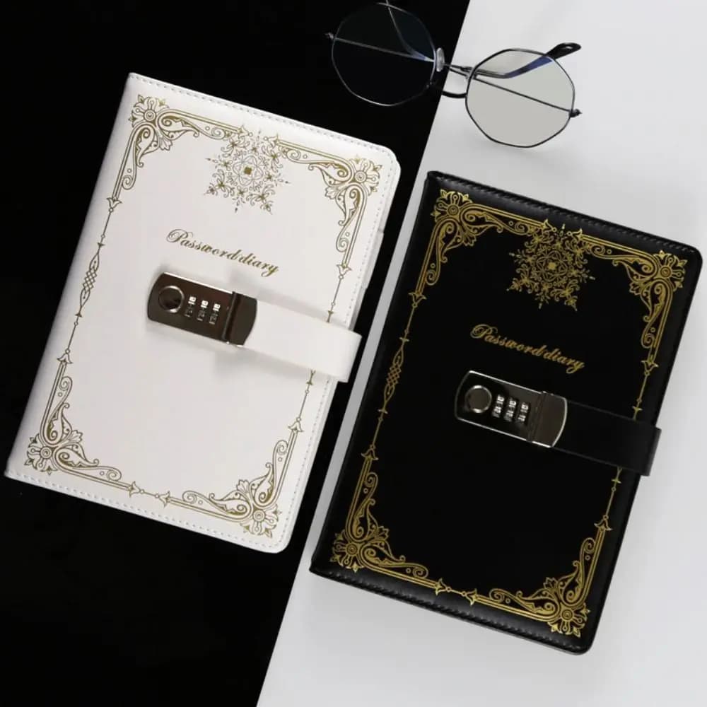 Vintage PU Leather Journal Notebook With Lock Hard Cover Line Paper Diary Writing Pads A5 100Sheets Retro Personal Notebook Work