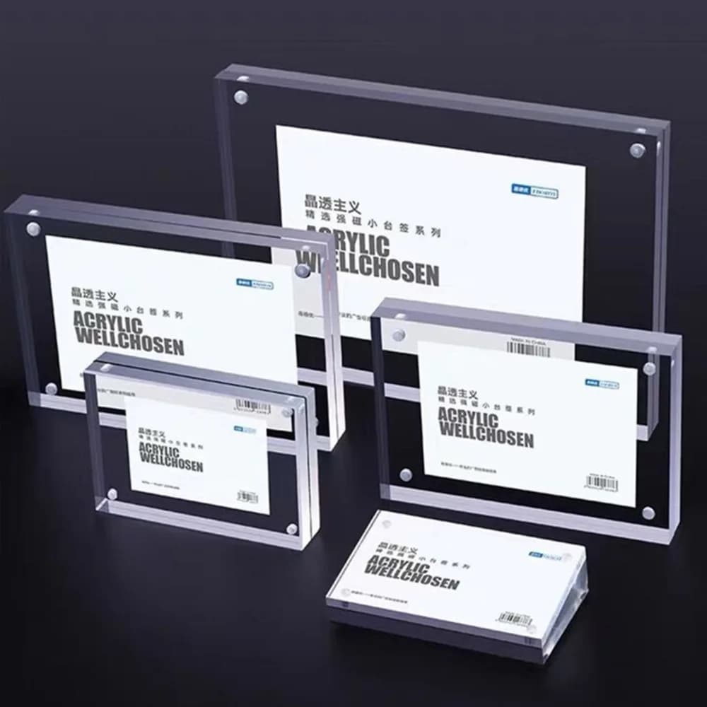 5 Pezzi Porta-Etichette Magnetico in Acrilico 90x55mm per Tavolo, Espositore per Foto, Cartellini, Etichette, Cornice per Scansione Pagamenti