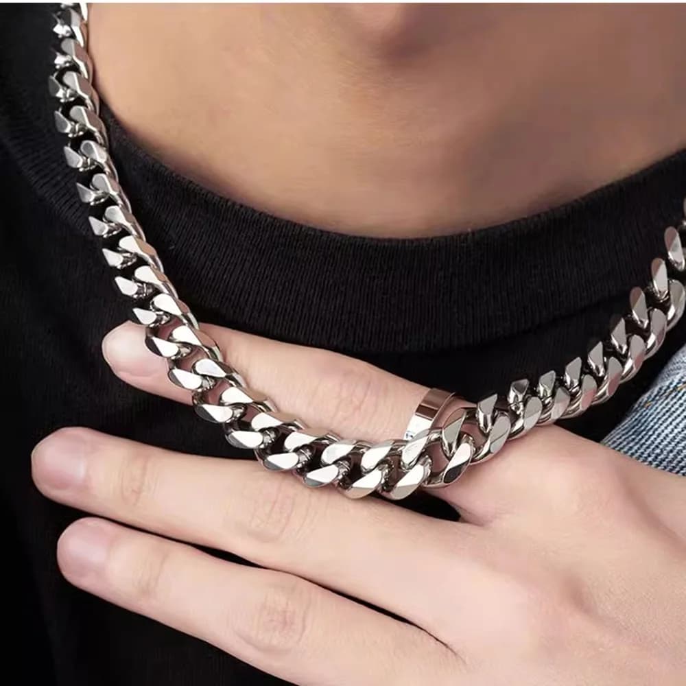 3/5/7MM Stainless Steel Cuban Link Chain Necklace Classic Punk Hip Hop Personality Jewelry Minimalist Fashion Stackable Pendant Chain Unisex Couple Accessories Holiday Birthday Gift for Men Women