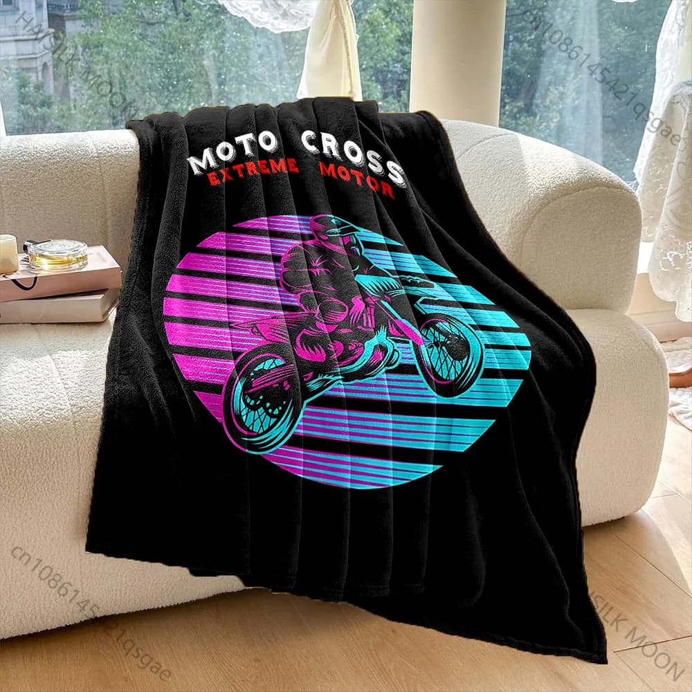 1PC Coperta calda con stampa Neon Motocross Bike Jump per adulti e bambini, per casa, viaggi, auto, morbida e confortevole, adatta a tutte le stagioni