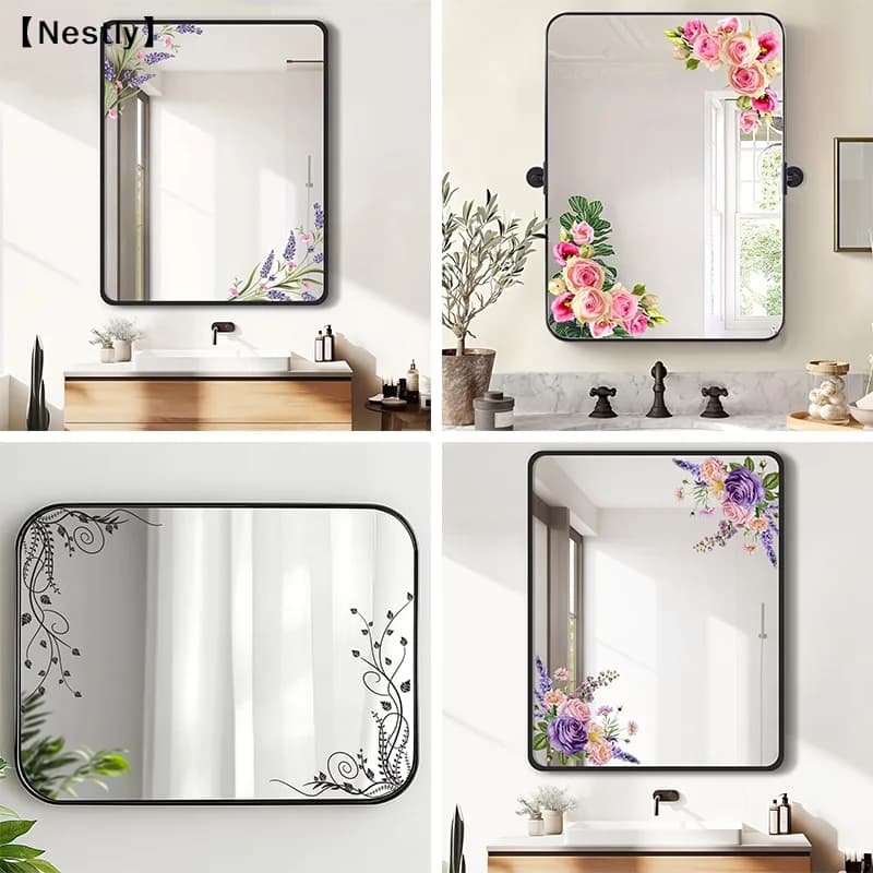 Adesivi murali con foglie verdi primaverili e motivi floreali, adesivi per vetri per porte doccia, specchi, vetri del bagno, autoadesivi rimovibili〔Nest〕