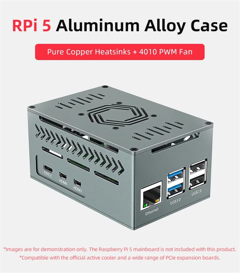 Case in alluminio per Raspberry Pi 5 con dissipatore attivo e ventola PWM in rame puro per Raspberry Pi 5