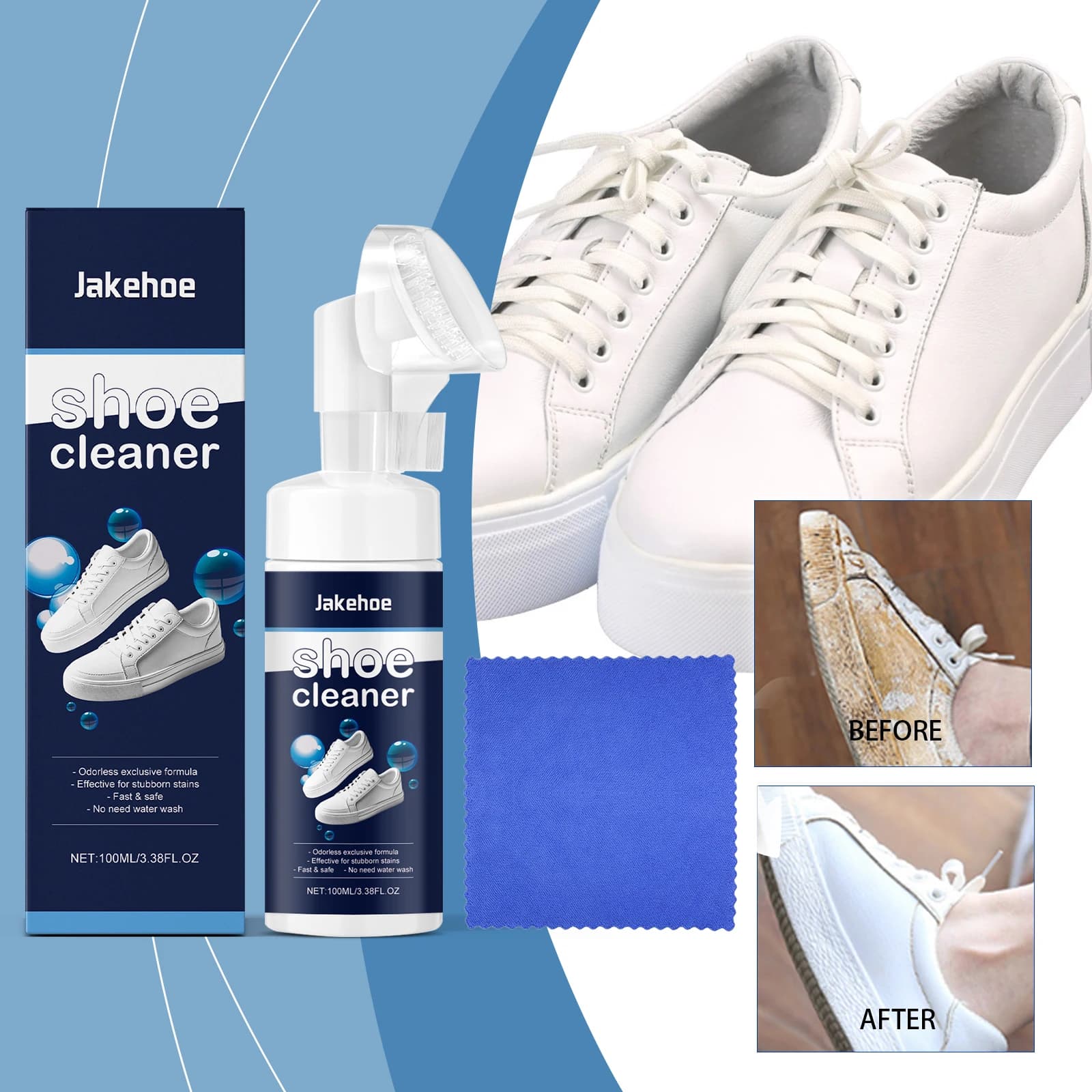 Scarpe bianche Detergente per smalto per macchie Gel Sneaker Sbiancare senza acqua Set di rimozione sporco pulito con spazzola Spray per pulizia sbiancante