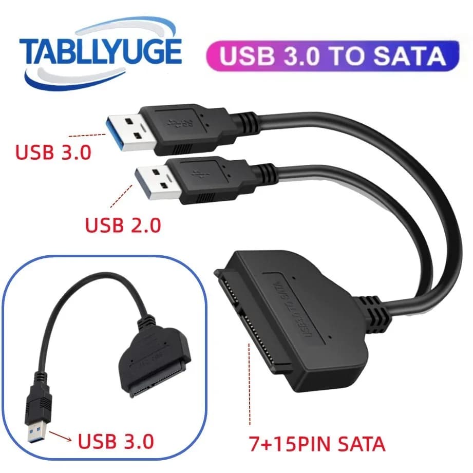 SATA to USB 3.0/2.0 Adapter Cable 7+15 22Pin SATA to USB 3.0 Adapter Conversion Cord for 2.5 Inch External HDD/SSD Hard Drive