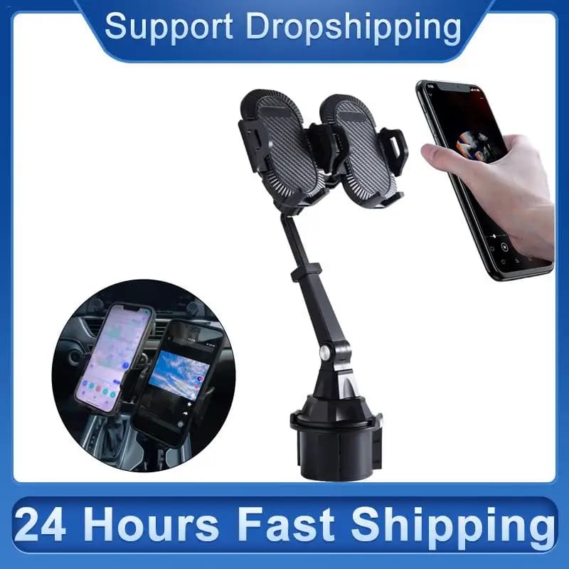 Supporto per telefono doppio per portabicchieri per auto Supporto per telefono Doppio supporto per telefono per auto stabile e regolabile compatibile con tutti i telefoni cellulari