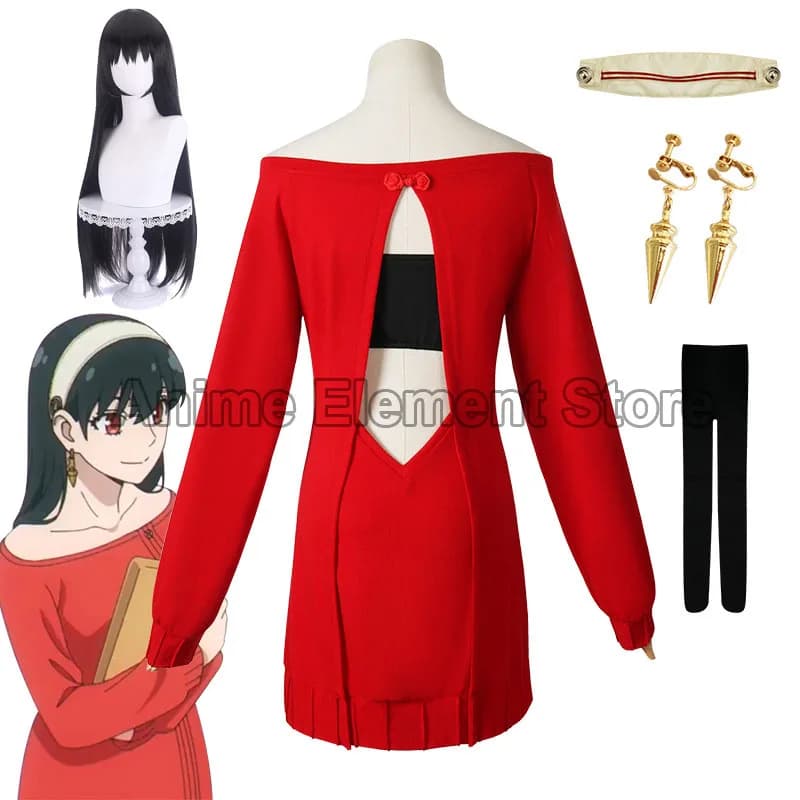 Anime SPY X FAMILY Cosplay Yor Forger Cosplay Costume Women Casual Red Sweater Mini Skirt Yor Princess Dress Halloween Costume