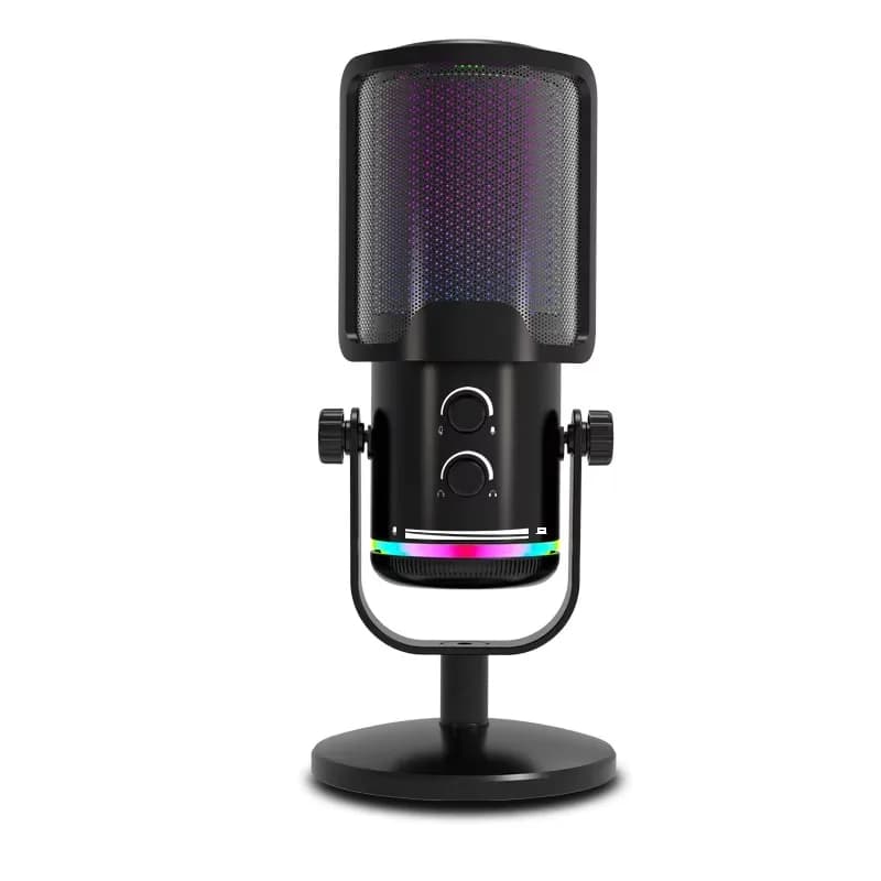 Microfono da Gaming RGB con Bilanciamento Vocale e Cancellazione del Rumore, Microfono a Condensatore USB per Computer per Streaming/Registrazione/Discordi