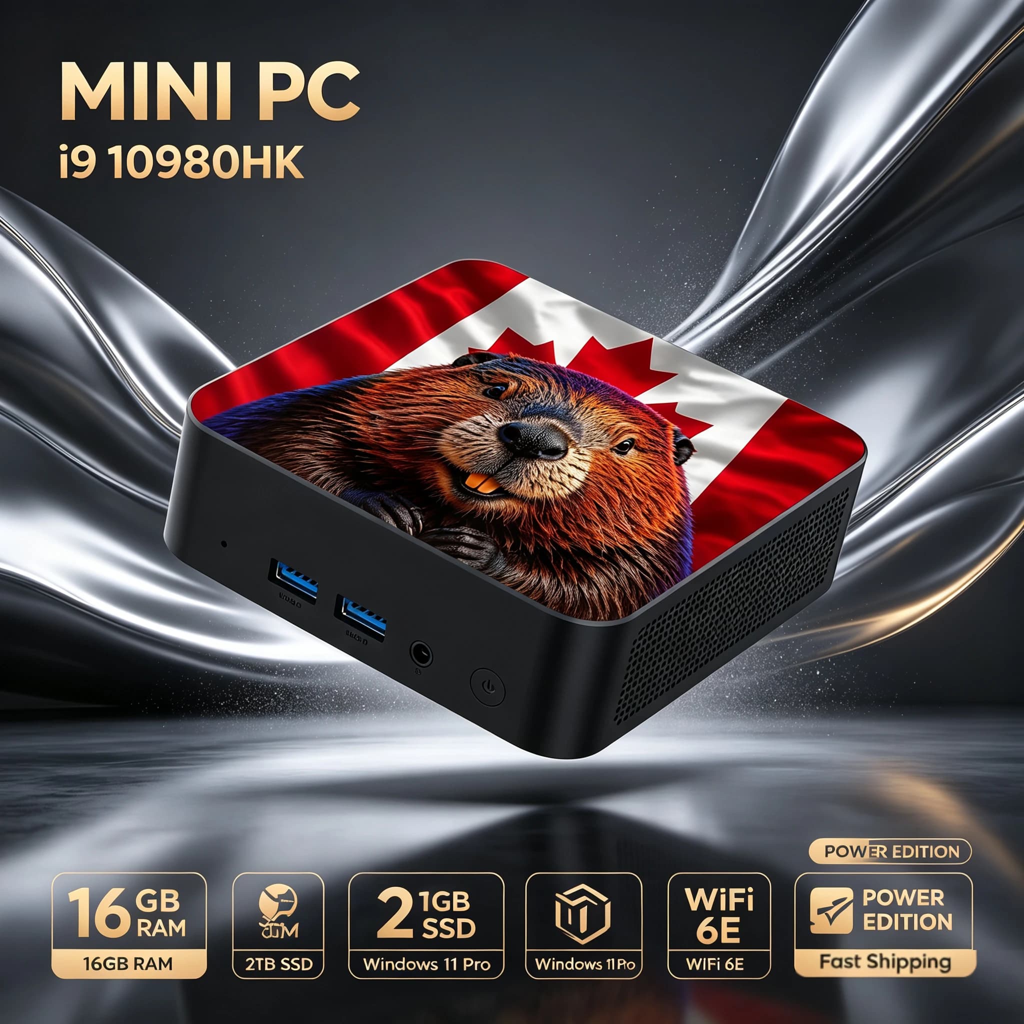New 2026Canada Flag Ultra Mini PC Core i9-10980HK 16GB RAM 2TB SSD WiFi6 BT5.2 HD Output for Office Gaming Portable Desktop