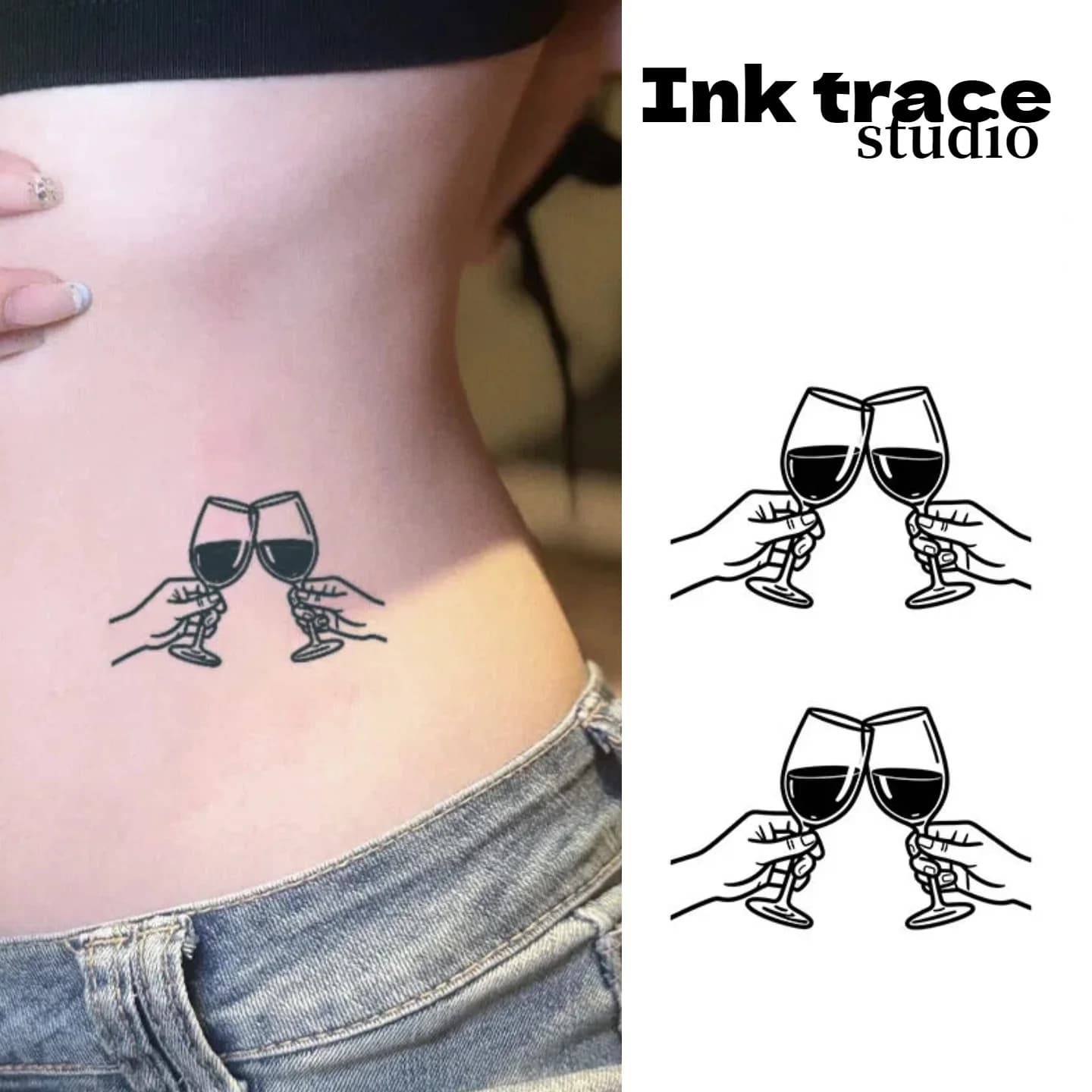 Tatuaggi temporanei a tema coppie e bicchieri di vino, impermeabili, a base di erbe, di lunga durata fino a 12 giorni, semipermanenti