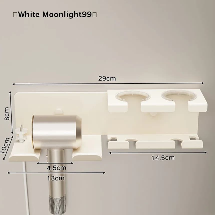 〔White〕Hair Dryer Holder Integrated Large Capacity Storage Wall Mounted No Drill Organizer Bucket Aluminum Bathroom Rac
