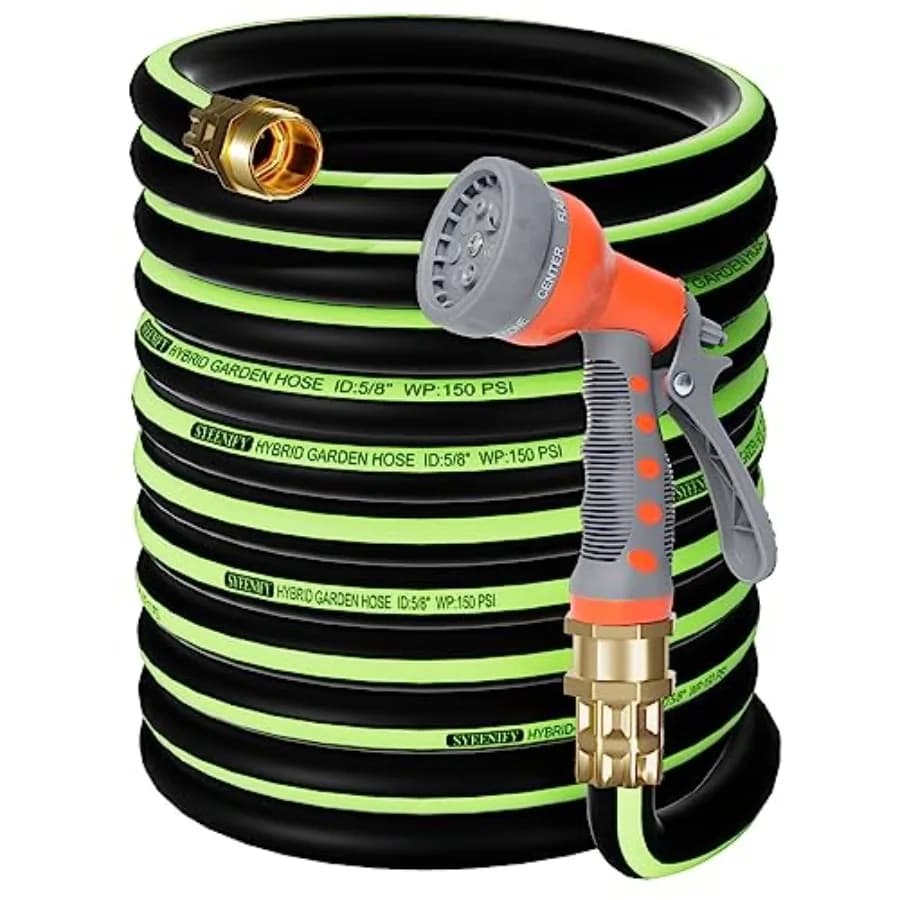 Tubo da Giardino Senza Pieghe 30m 5/8 Ibrido Ultra Resistente in Gomma Flessibile con Ugello Spruzzatore Anti-perdita a Y