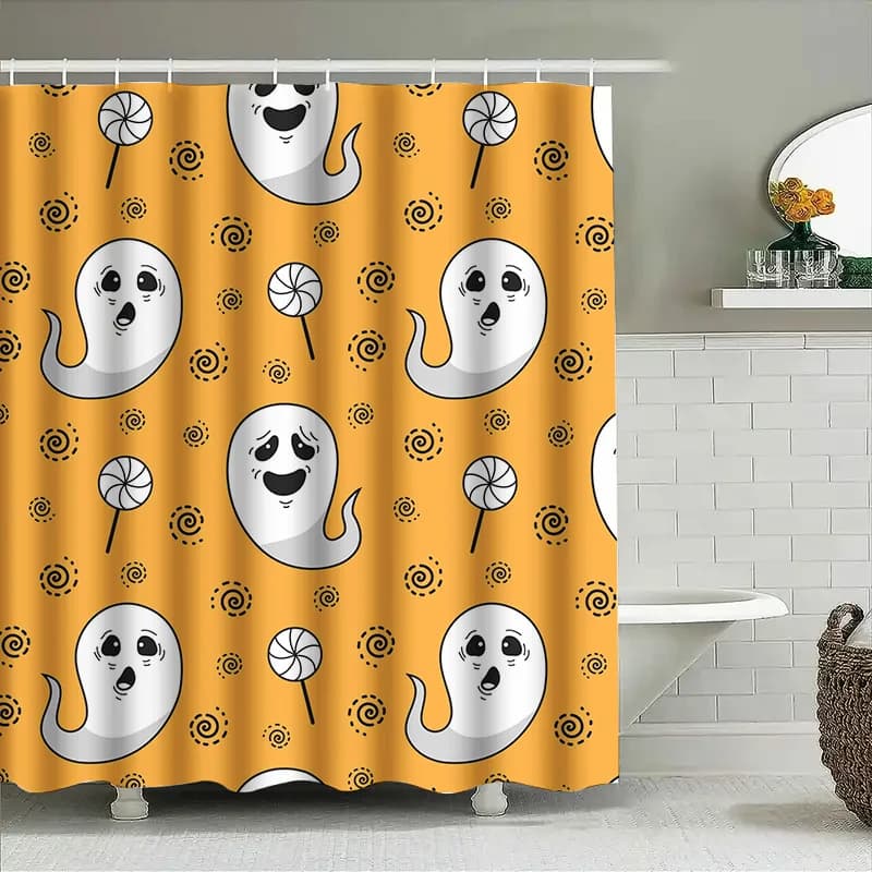 1 pezzo di tenda da doccia fantasma carina, divertente tenda a righe di Halloween per la decorazione della camera dei bambini del bagno