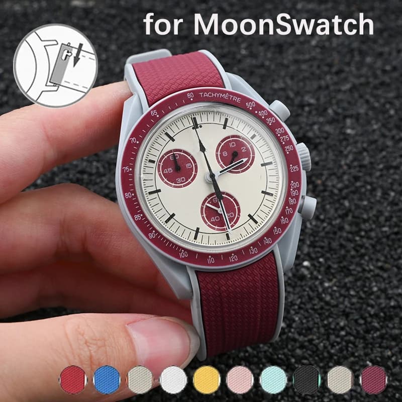 Silicone bracelet with curved end for Omega X Swatch MoonSwatch 20mm waterproof sports strap for women