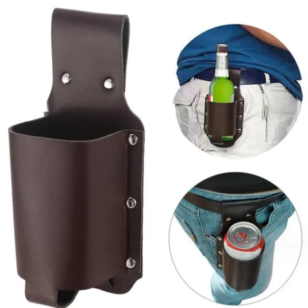 PU Leather Beer Bottle Waist Case with Pen Holder Waist Hanging Style Wine Bottles Beverage Holder Portable Leather Cup Belt Bag