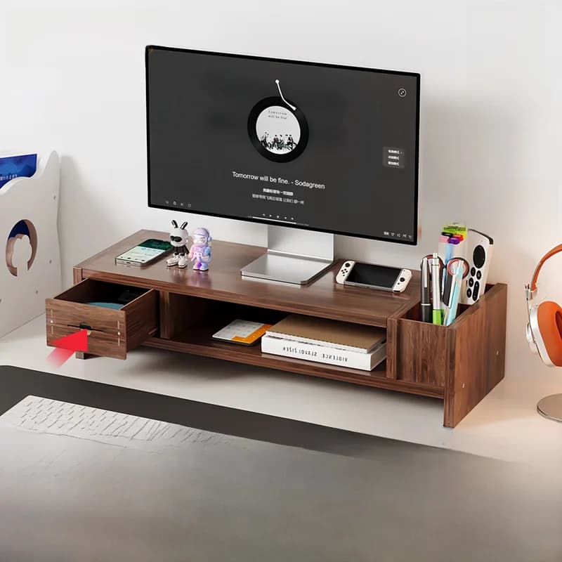 Desktop Computer Monitor Screen Stand Drawer Office Workstation Storage Rack Multi-Function Stand Desk Organizer