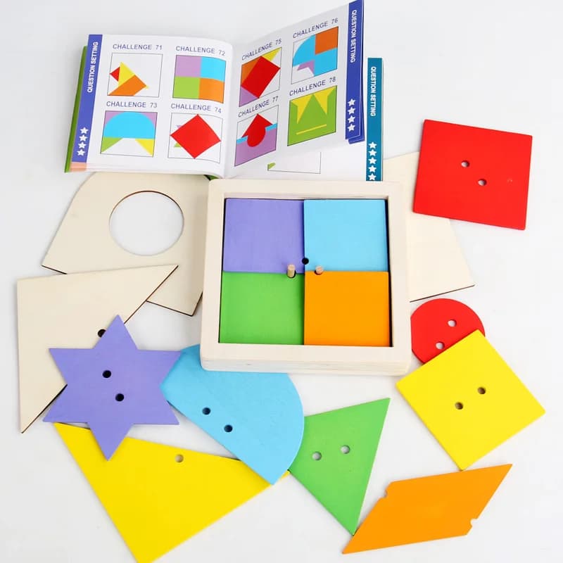 Puzzle Geometrico Tangram per Bambini, Blocchi di Costruzione Montessori, Giocattolo Creativo per lo Sviluppo del Pensiero Logico, Giochi Educativi per Bambini