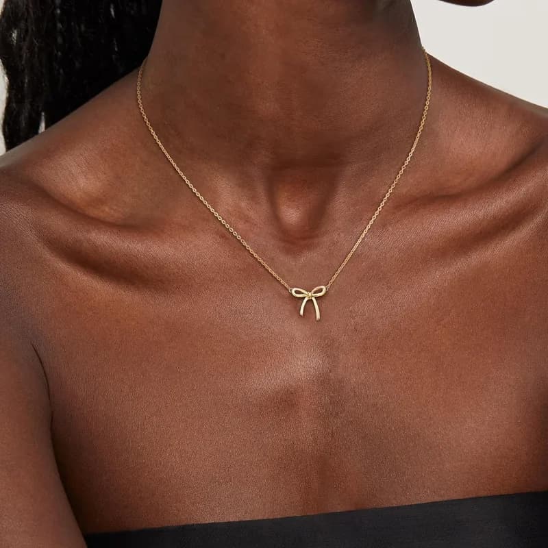Collana con fiocco in oro delicato 14K per donne, mamme, ragazze adolescenti, carino piccolo fiocco con ciondolo girocollo a catena, collane, gioielli, regali per lei