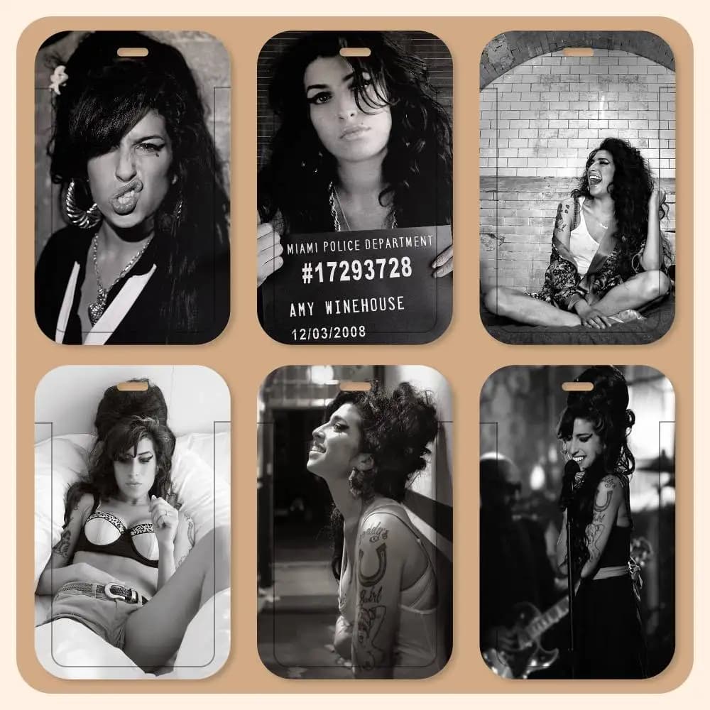 Porta Tessere con Cordino Amy Winehouse per Donna, Porta Carte Studente, Porta Badge da Collo, Accessori per Controllo Accessi, Regali