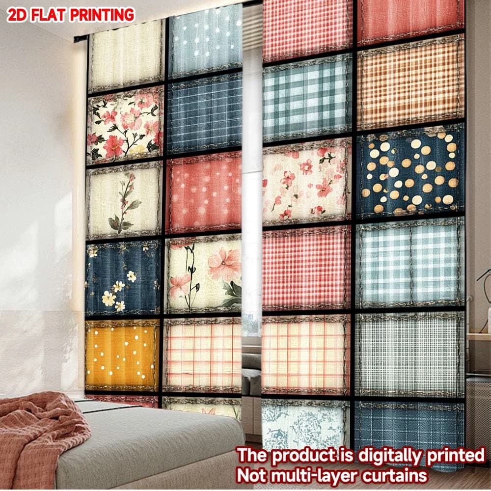 Tende 2D con stampa piatta, 2 pz, con motivi floreali e quadretti Gingham, in poliestere stampato digitalmente, ideali per feste in famiglia e per esterni