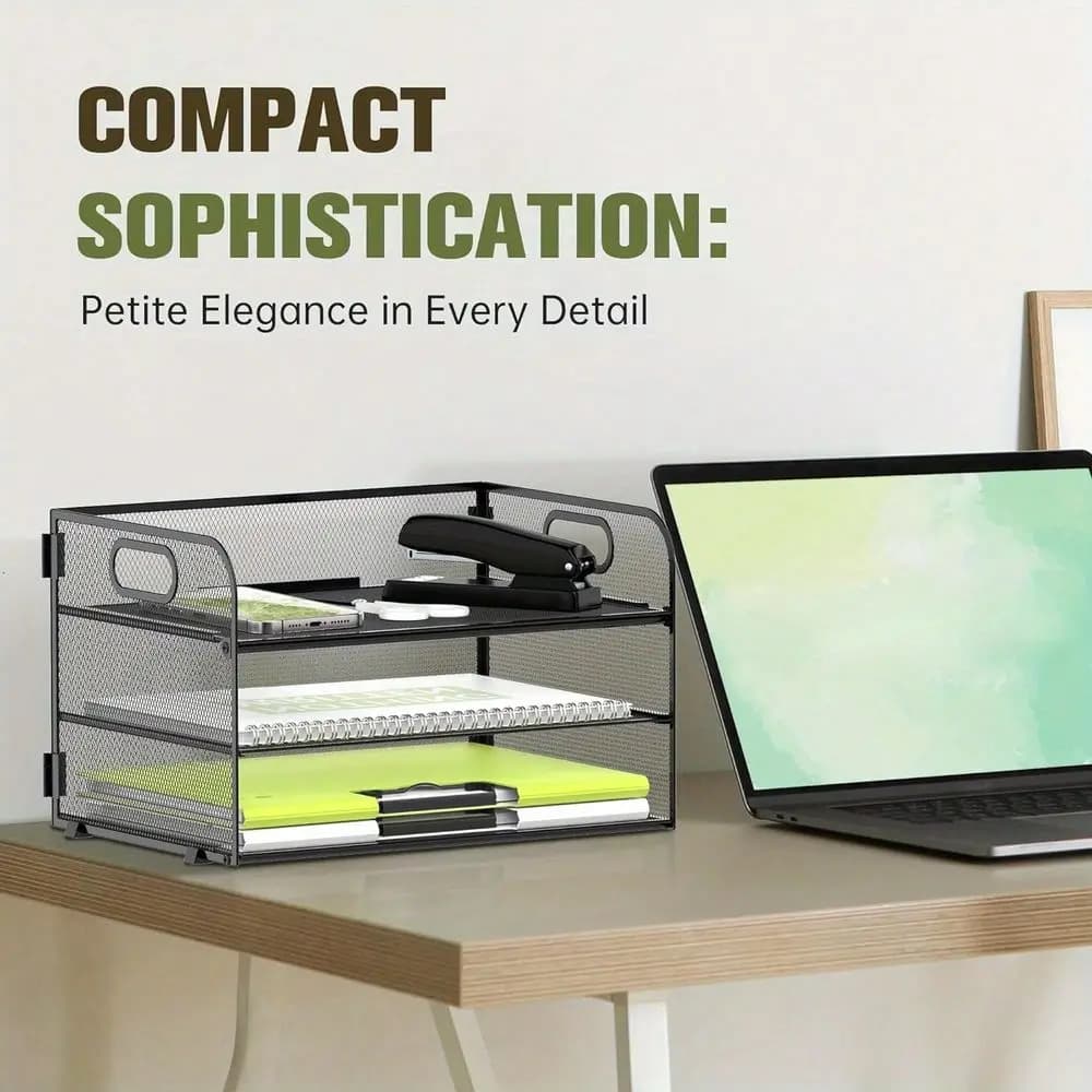 Organizzatore a 3 livelli in rete per cartelle A4, elegante organizer da scrivania con maniglie, per il ritorno a scuola