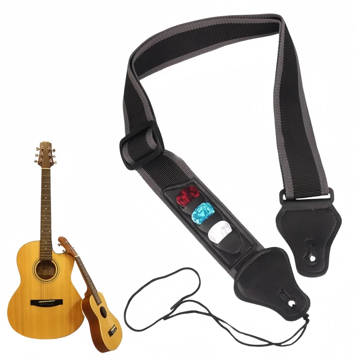 Tracolla per chitarra in pelle PU Miwayer, tracolla regolabile con 3 porta plettri per chitarra elettrica, basso e acustica