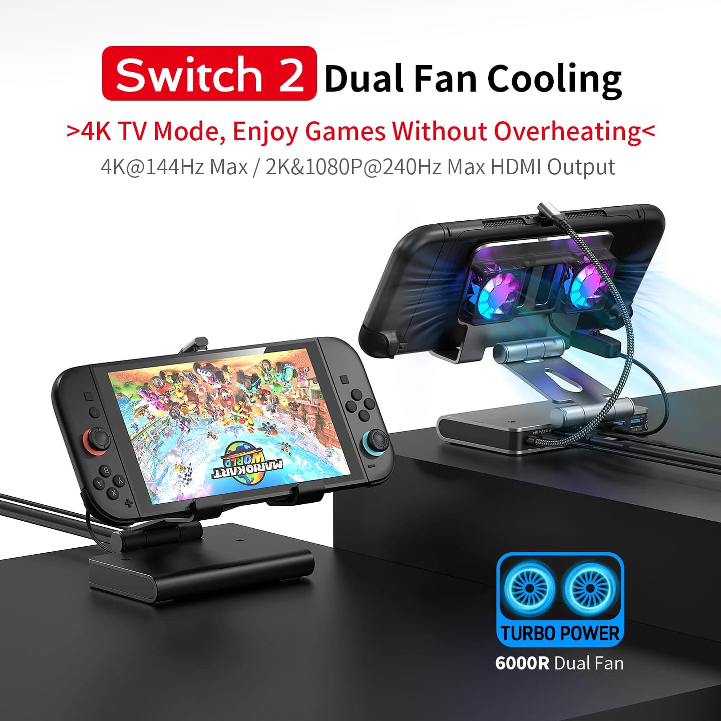 Docking station per Switch 2, doppia ventola di raffreddamento, HDMI 4K a 60 Hz, Ethernet 1000 Mbps, docking a ricarica rapida da 100 W per Nintendo Switch 2
