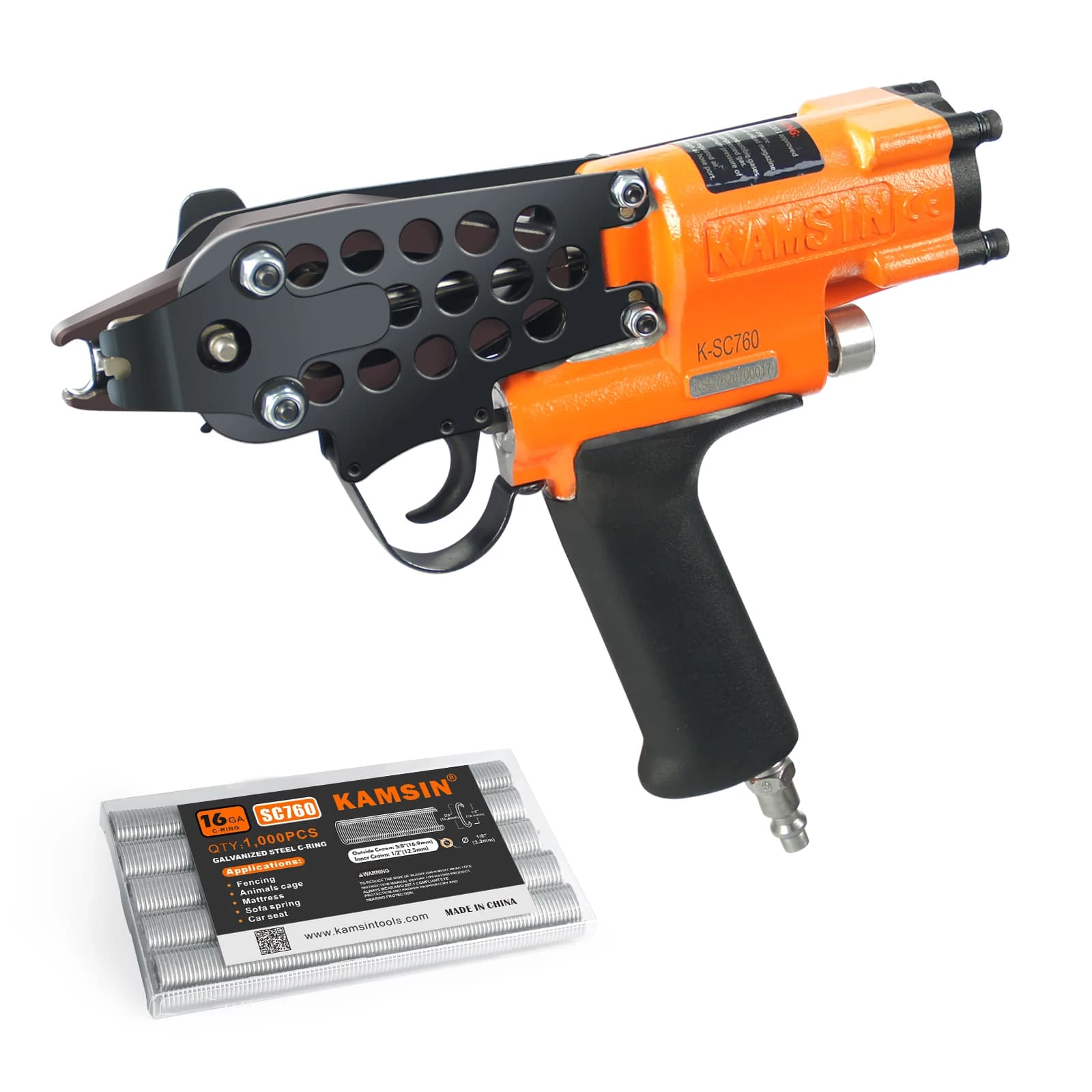 Pistola pneumatica per anelli a C K-SC760 calibro 16, chiodatrice con 1000 graffette, pinza per anelli a C ad aria compressa per gabbie per uccelli