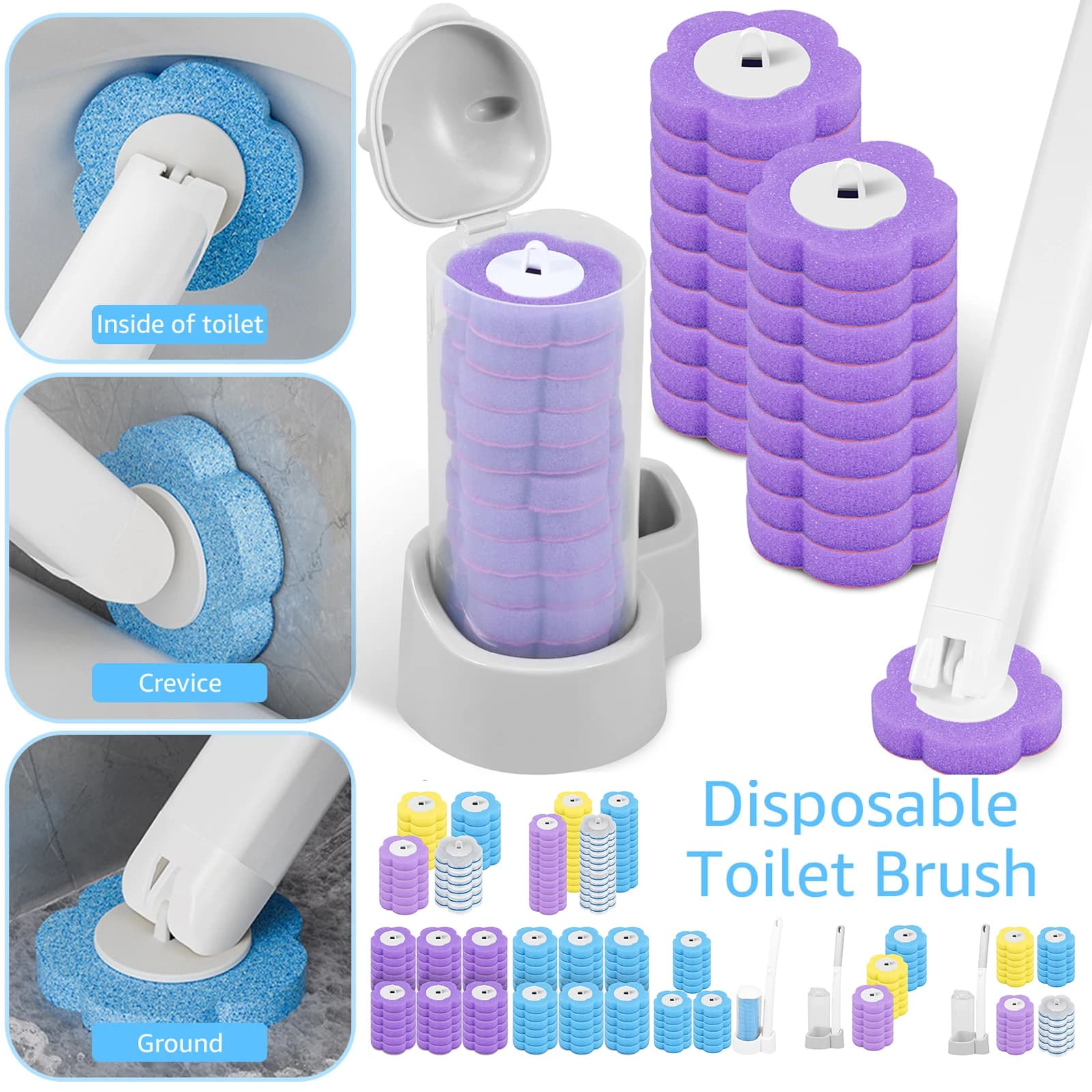 Kit per la pulizia del WC con ricariche usa e getta, testina di ricambio, spazzola per la pulizia del bagno con manico lungo, accessori per WC domestici