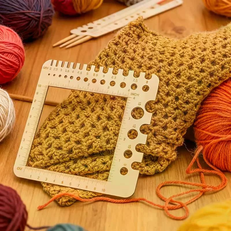 Calibro per ferri da maglia in legno, righello quadrato, rocchetti per filo da ricamo, filo per filatori, strumenti per la misurazione del filato, forniture per cucito