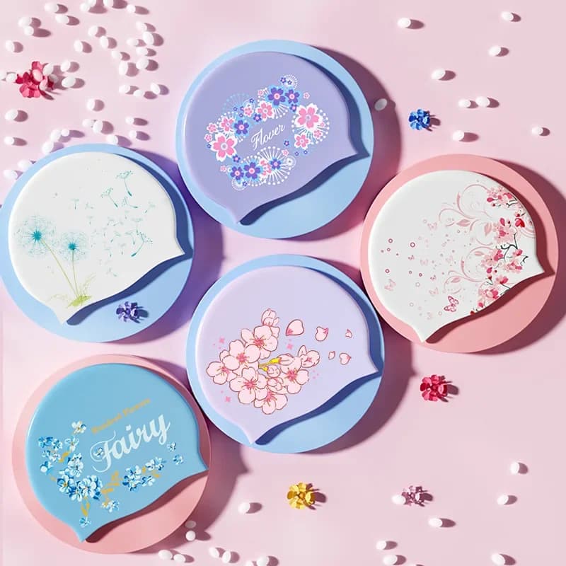 Waterproof Silicone Elestic Swimming Headphone inside non-slip swimming caps pool accessories for women fashion floral print