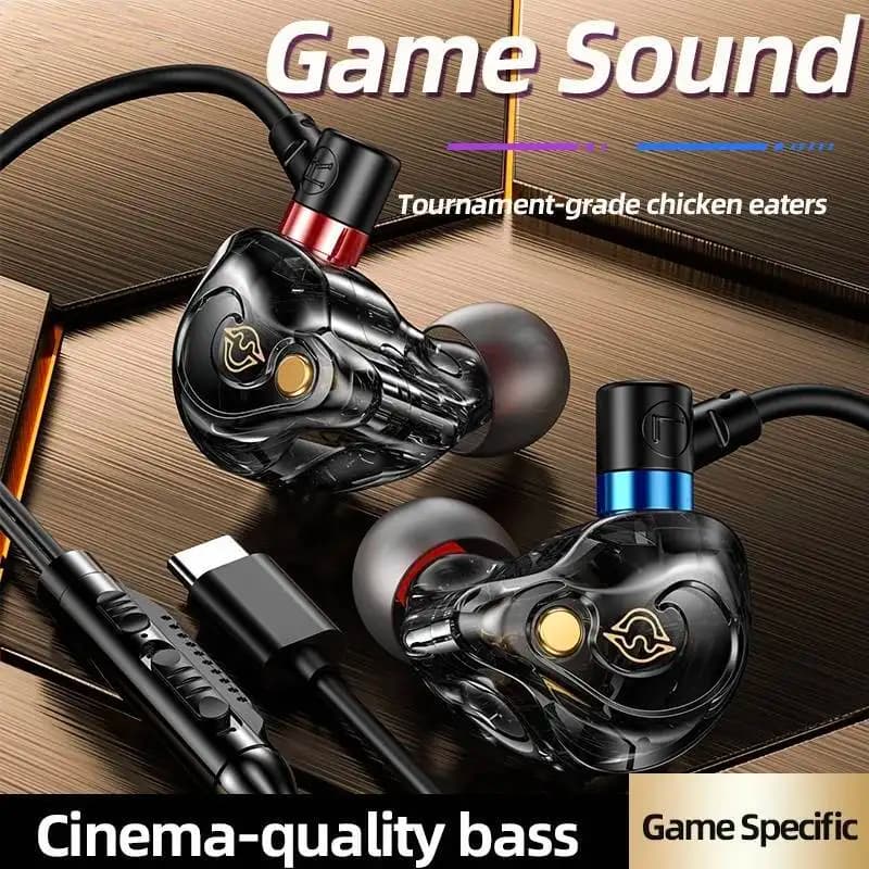 NEW Gaming Headphones with Audio Surround 8D, Cable Headphones Type C and 3.5mm, In-Ear Auditors for Sports and Players, Compatible with Samsung, with HD Microphone