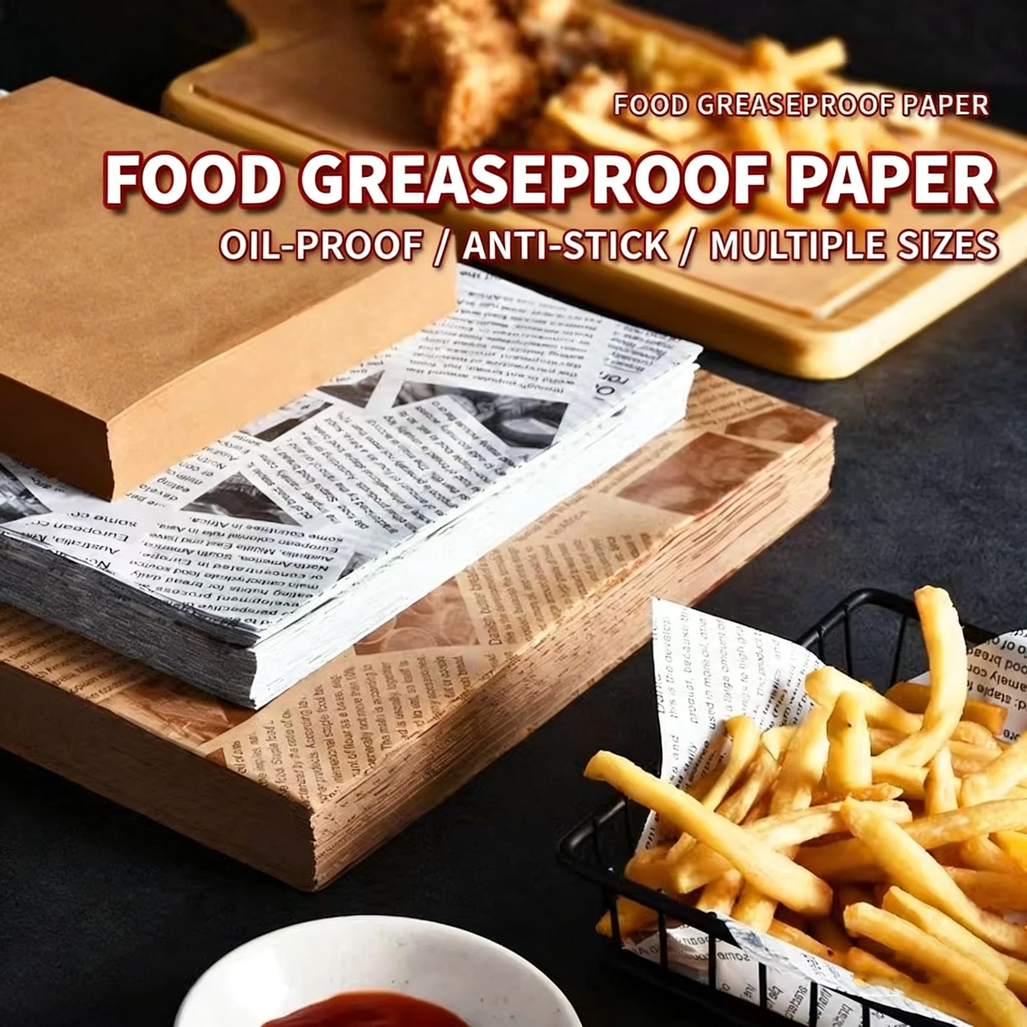 50Pcs Oil-Proof Wax Paper Baking Food Wrappers for Burgers French Fries Sandwiches & Bread Kitchen Food Baking Tools