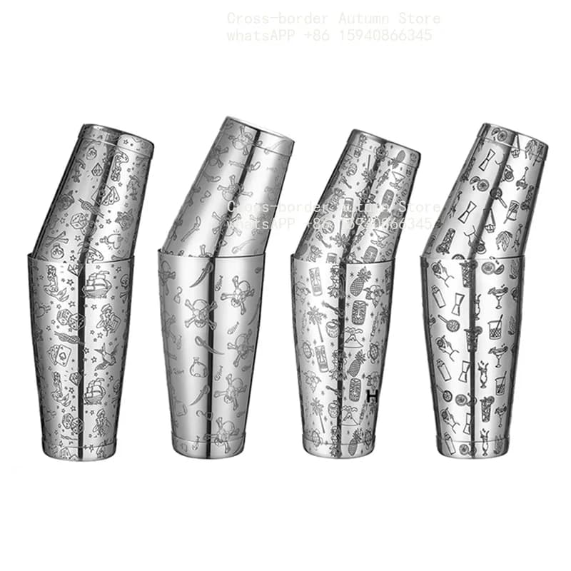 800ml & 500ml Etched Pattern Cocktail Shaker Set Bar Drink Mixer Tin Bartender Barware Tool
