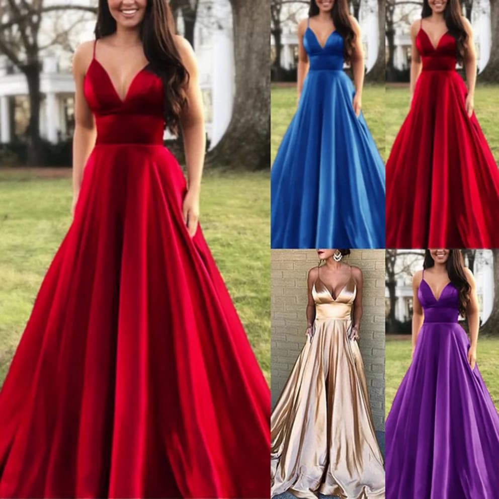 Sexy V-Neck Color Dress Wish Evening Gown Strapless High Waist Long Skirt without Sleeve for Date in Autumn 2025