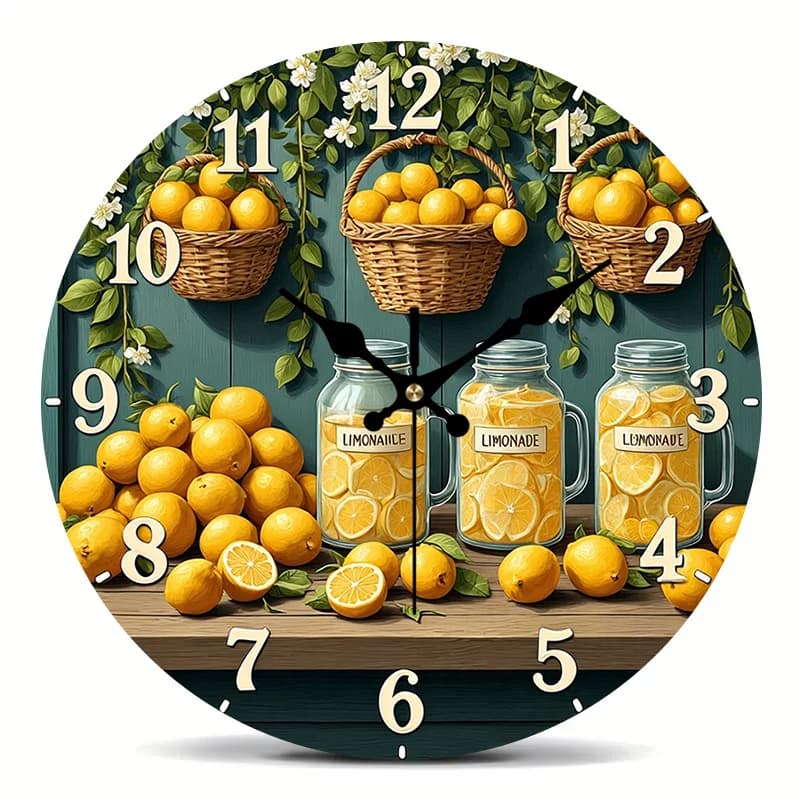 2D Flat. 1pc. Lemon-Themed Style Wall Clock - Silent Decorative Clock, Creative Wall Clock, Suitable for Bedroom, Living Room, Office Decoration, 20.32/25.4/30.48/35.56 cm (AA Battery Not Included)