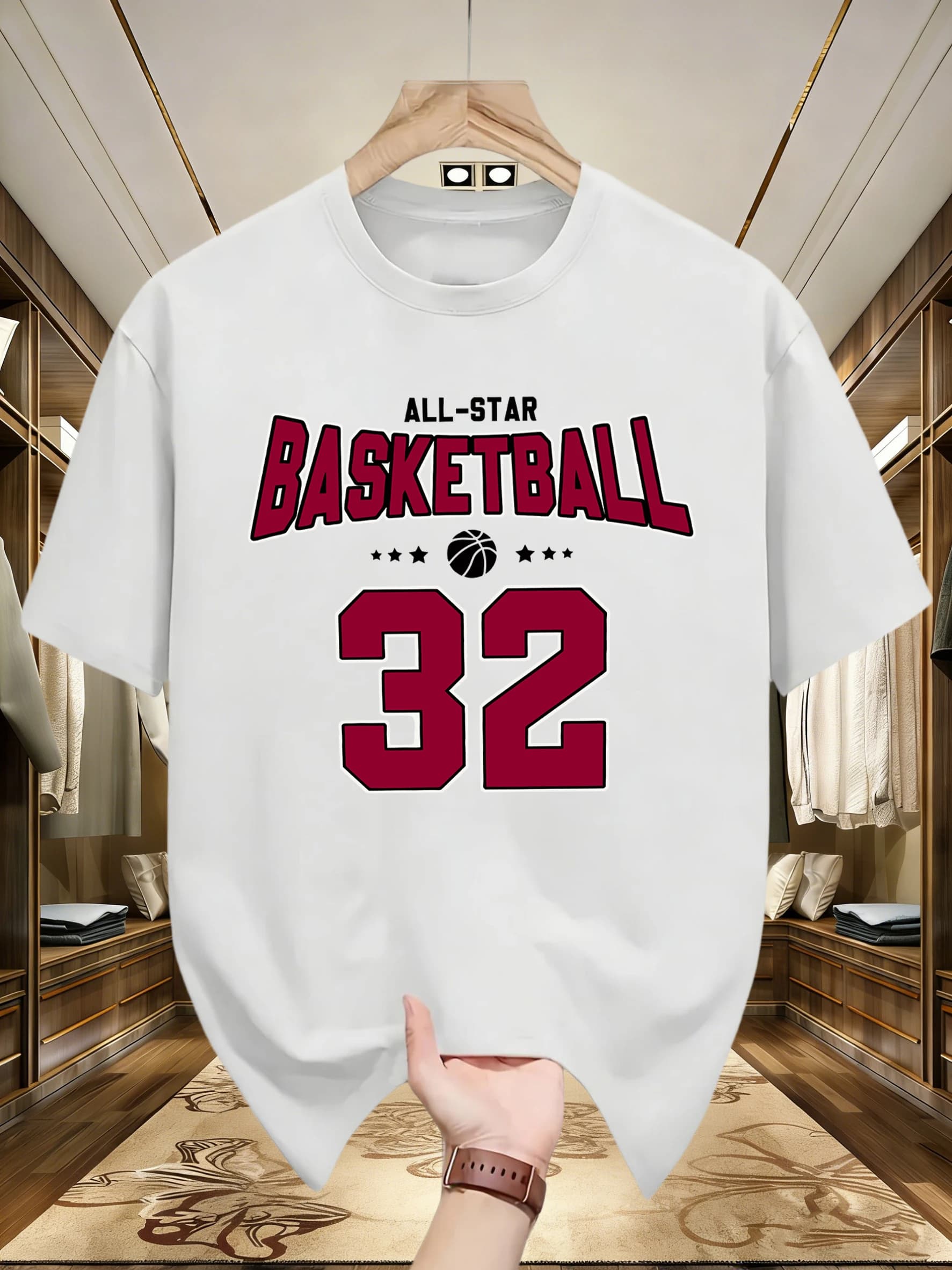 Men's Soft T-shirt with Print Number 32 Basket, Cotton, Hip Hop Style, Versatile Clothing, Crewneck, Short Sleeve, Oversize, Top Summer