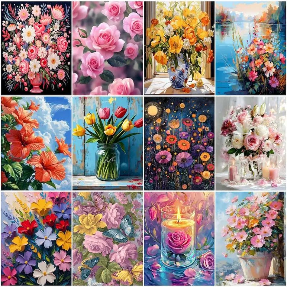 RUOPOTY Painting By Number Adults Flowers Diy Acrylic Oil Art Paint Kit Handpainted Oil Painting On Canvas Markers By Numbers