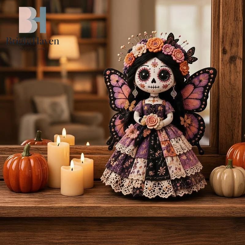 Day Of The Dead Patchwork Doll DIY Kit Skull Face Handmade Sewing Craft Set, Patchwork DIY Collection Gift For Doll Lovers B.H
