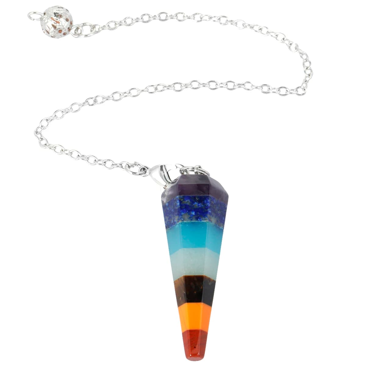 Pendolo di cristallo a 7 chakra a strati sfaccettato prisma esagonale punto di guarigione energia pendente in pietra per rabdomanzia divinazione bilanciamento 6.5"